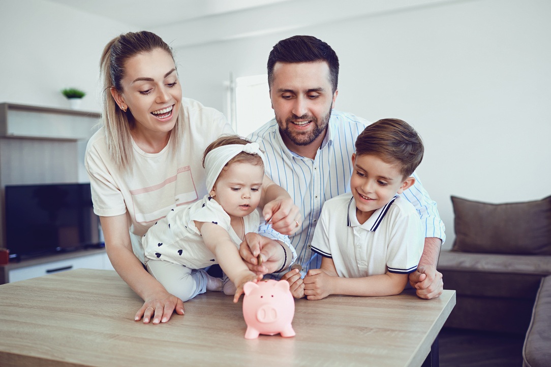 Family saving money together